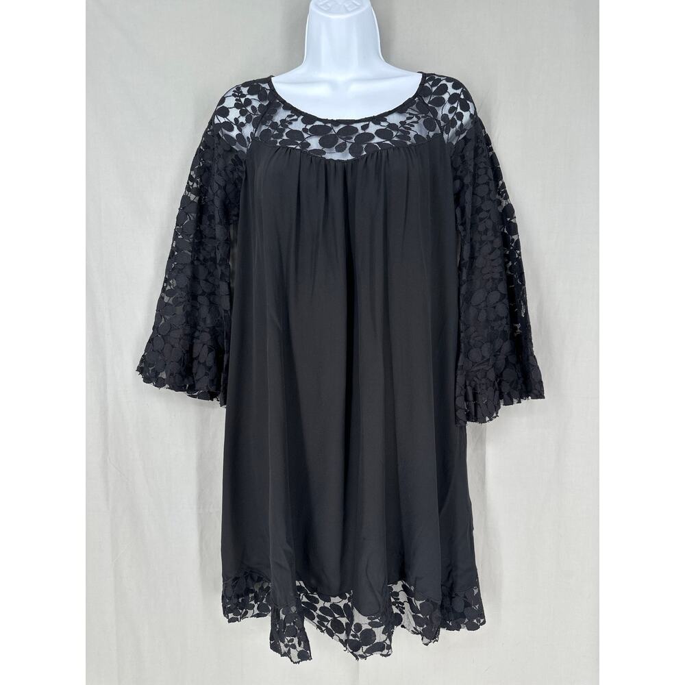 Rebecca Taylor Dress Womens 4 Black Mini Silk Whimsigoth Lace Bohemian Witchy